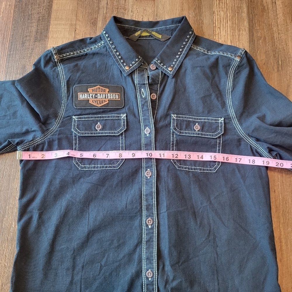Harley Davidson Studded Raw Hem Long Sleeve Button Up Shirt - Picture 9 of 10